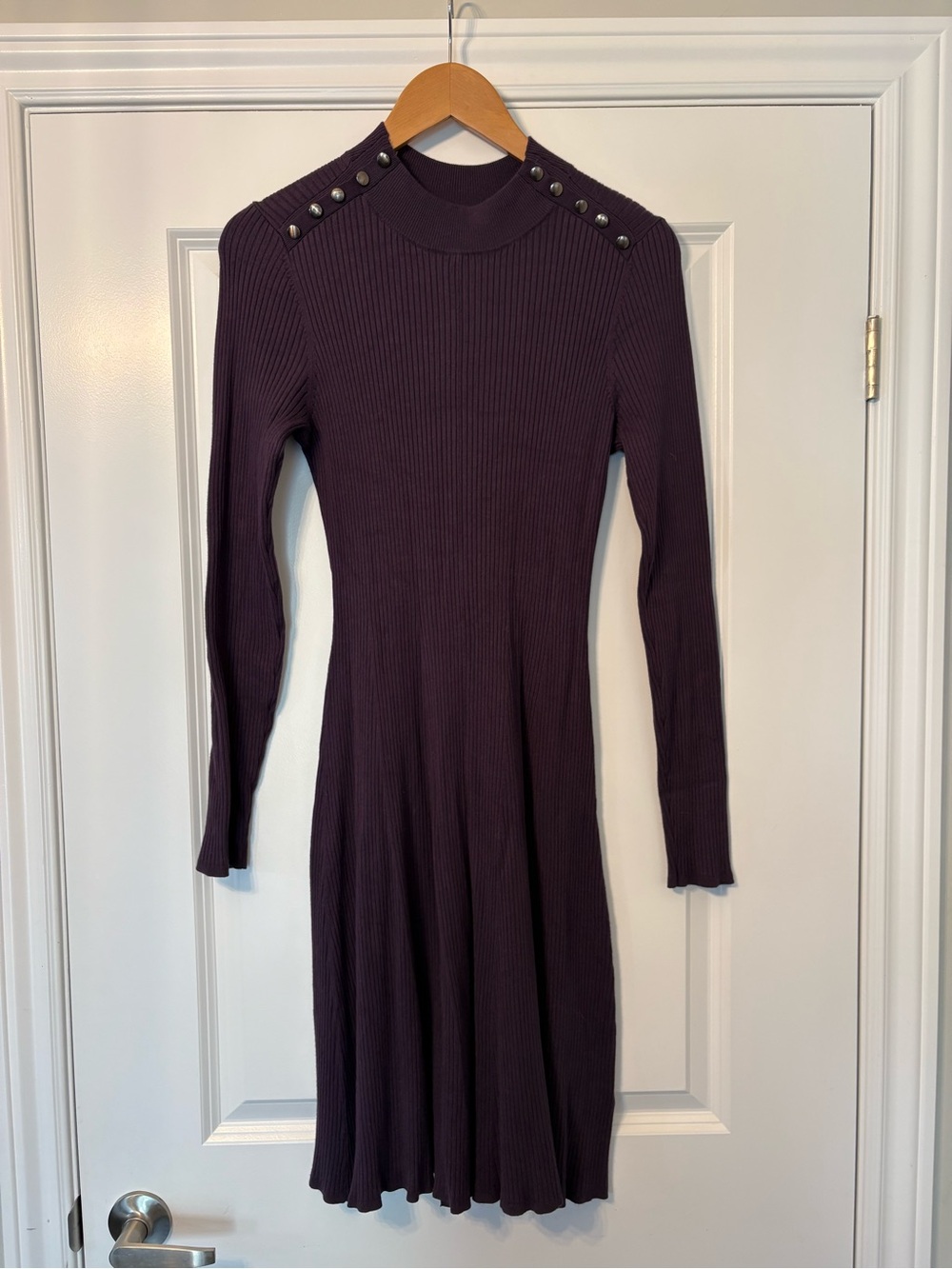RW&CO. Long Sleeve Ribbed Knit Dress in Deep Plum